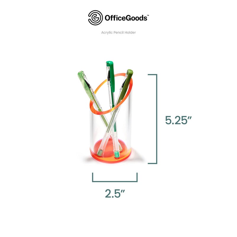 OfficeGoods Acrylic Pen & Pencil Holder - Modern Cylinder Design - Beautiful Desk Organizer for Home or Office - Contrasting Base & Rim - 5.25â€ H x 2.5â€ W - Neon Red - Image 4